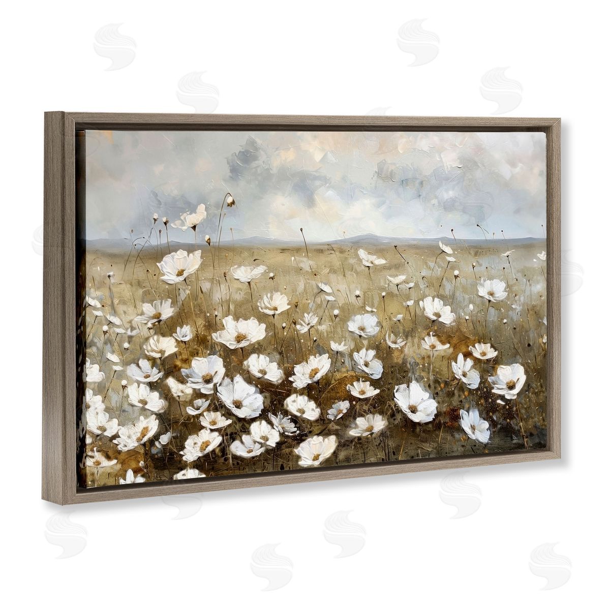 Prairie Wildflower Field Brown Floating Frame Canvas Wall Art, Home Decor by Ramona Murdock
