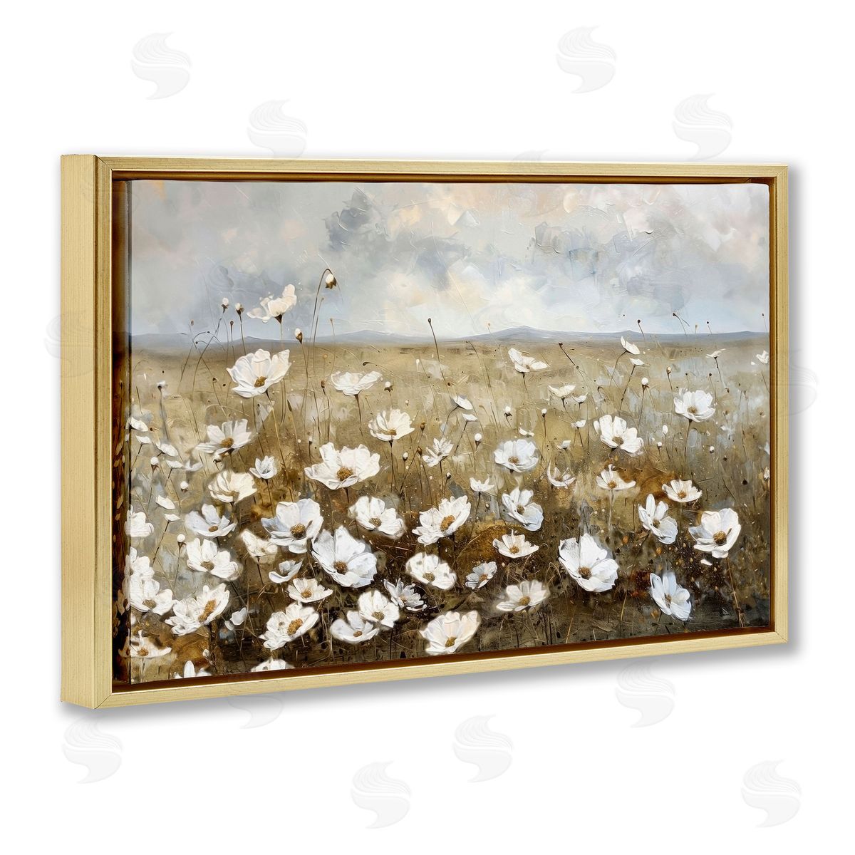 Prairie Wildflower Field Gold Floating Frame Canvas Wall Art, Home Decor by Ramona Murdock