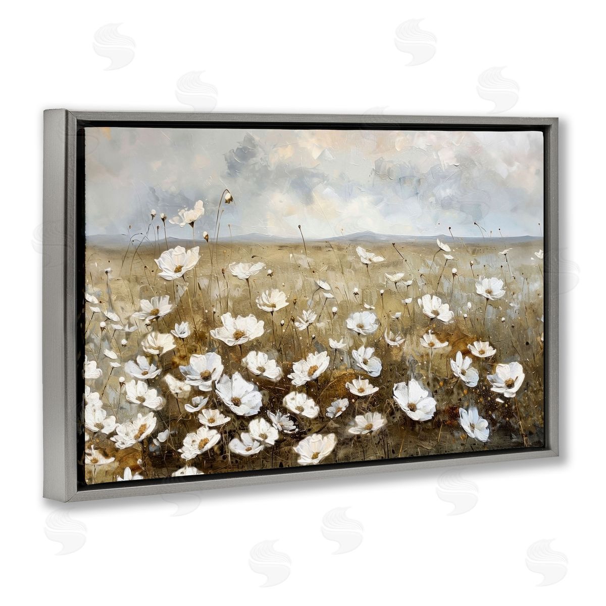 Prairie Wildflower Field Grey Floating Frame Canvas Wall Art, Home Decor by Ramona Murdock