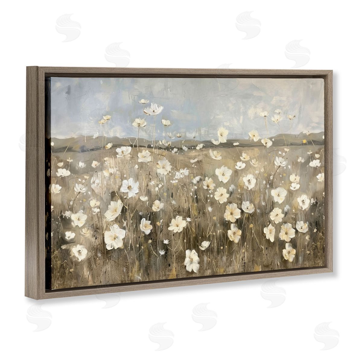Prairie Wildflower Meadow Brown Floating Frame Canvas Wall Art, Home Decor by Ramona Murdock