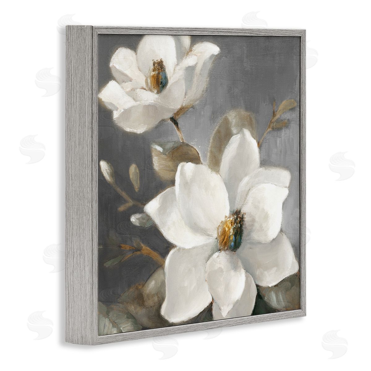 Magnolias on Grey Grey Frame Print Wall Art, Home Decor by Lanie Loreth