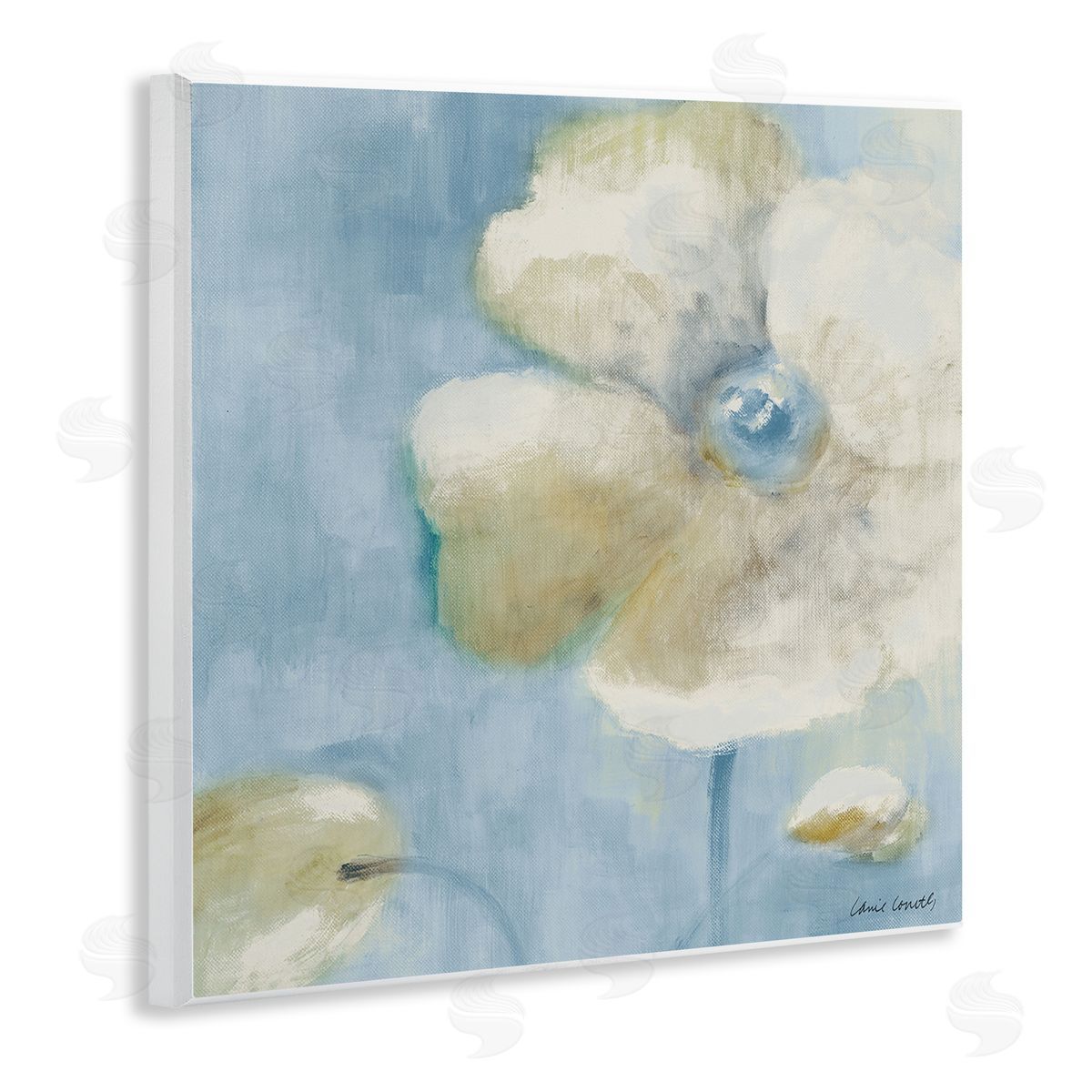 White Blossom on Blue Wood Plaque Wall Art, Home Decor by Lanie Loreth