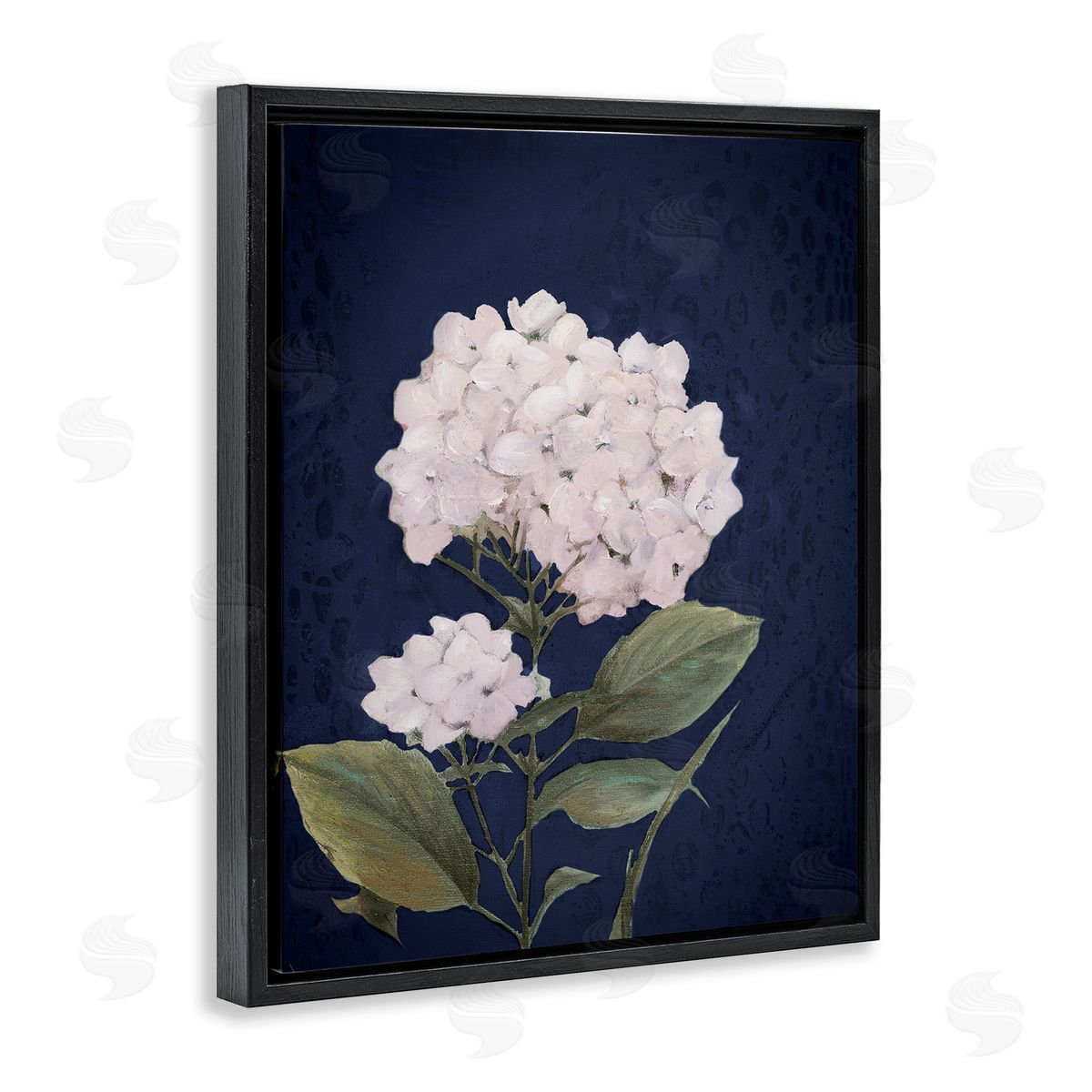 White Hydrangea Blossom Black Floating Frame Canvas Wall Art, Home Decor by Patricia Pinto