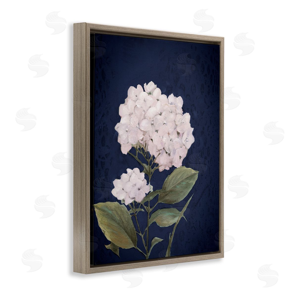 White Hydrangea Blossom Brown Floating Frame Canvas Wall Art, Home Decor by Patricia Pinto