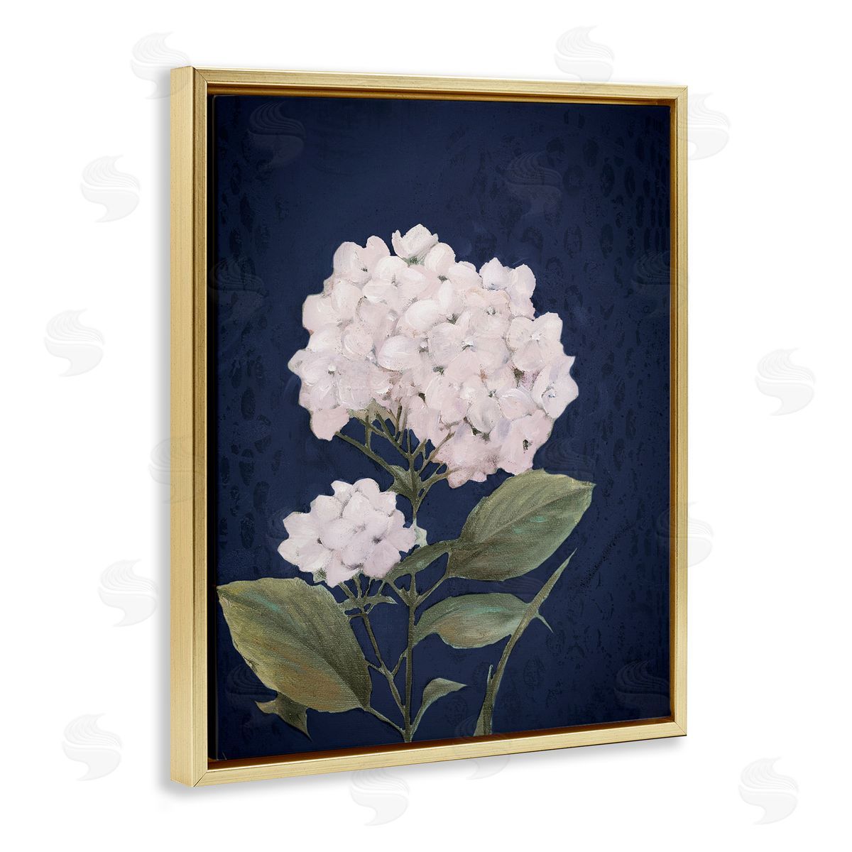 White Hydrangea Blossom Gold Floating Frame Canvas Wall Art, Home Decor by Patricia Pinto