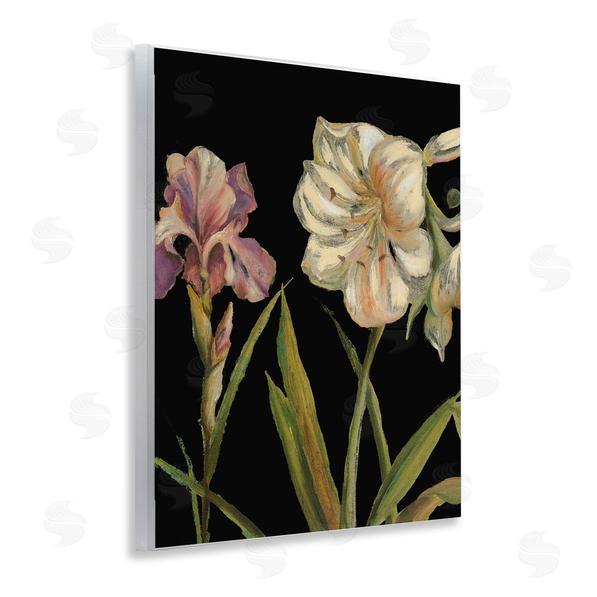 Iris Flowers on Black Wood Plaque Wall Art, Home Decor by Patricia Pinto