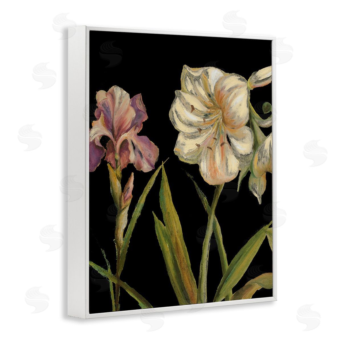 Iris Flowers on Black White Frame Print Wall Art, Home Decor by Patricia Pinto