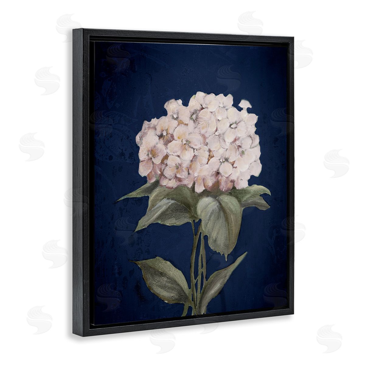 Single Hydrangea Bloom Black Floating Frame Canvas Wall Art, Home Decor by Patricia Pinto