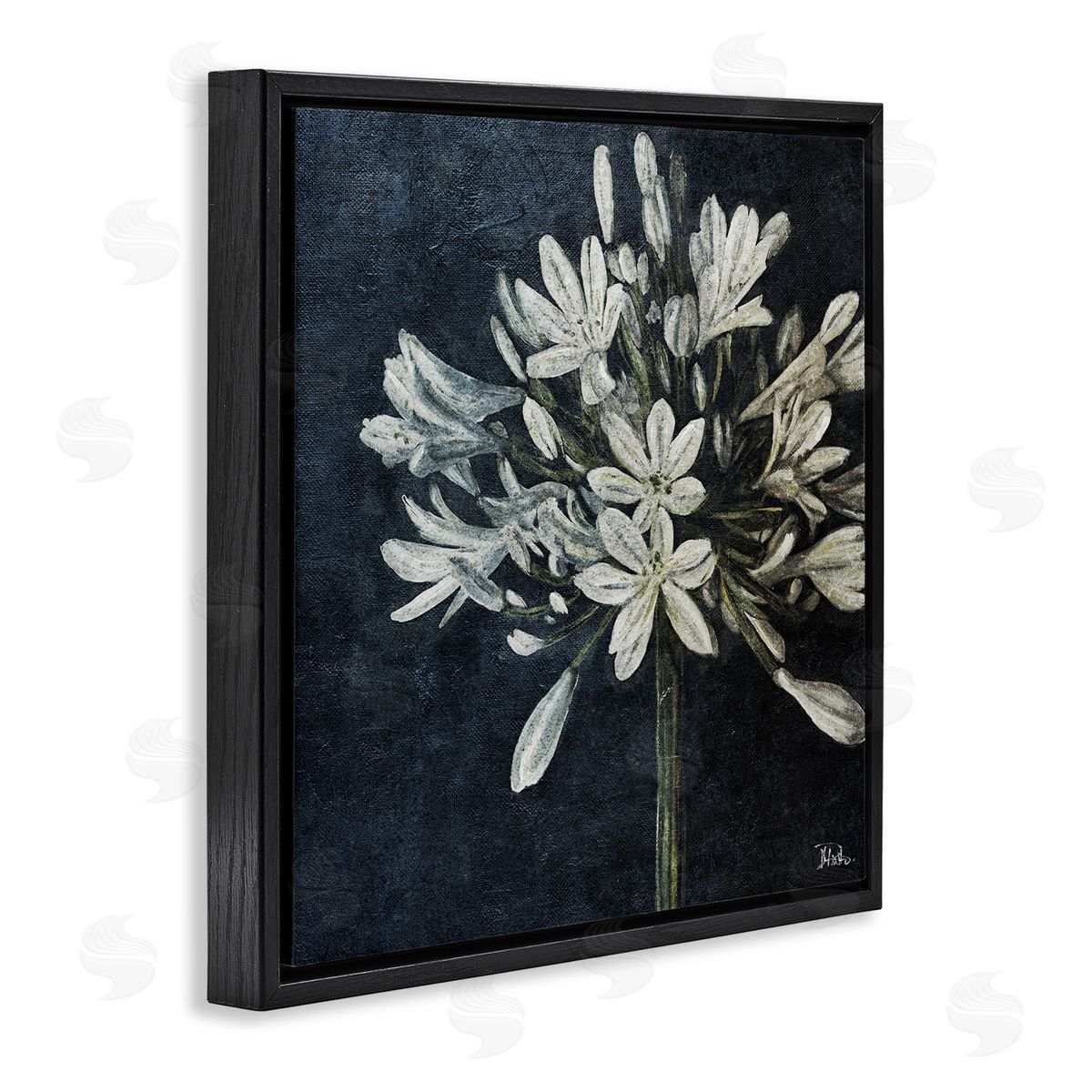 White Herb Blooms Black Floating Frame Canvas Wall Art, Home Decor by Patricia Pinto