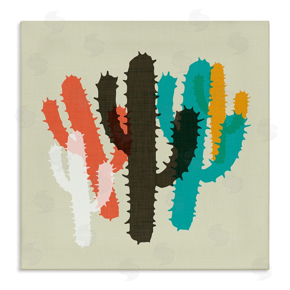 Overlapping Cactus Pattern Canvas Wall Art, Home Decor by Sd Graphics Studio