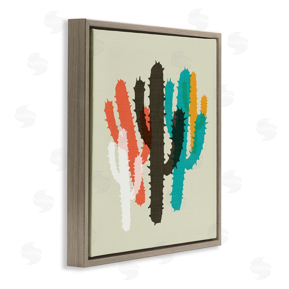 Overlapping Cactus Pattern Brown Floating Frame Canvas Wall Art, Home Decor by Sd Graphics Studio