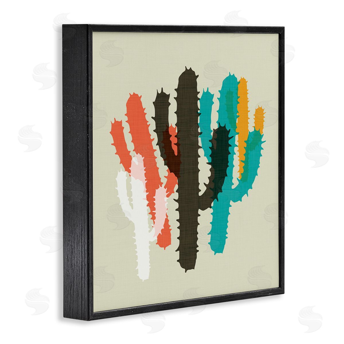 Overlapping Cactus Pattern Black Frame Print Wall Art, Home Decor by Sd Graphics Studio