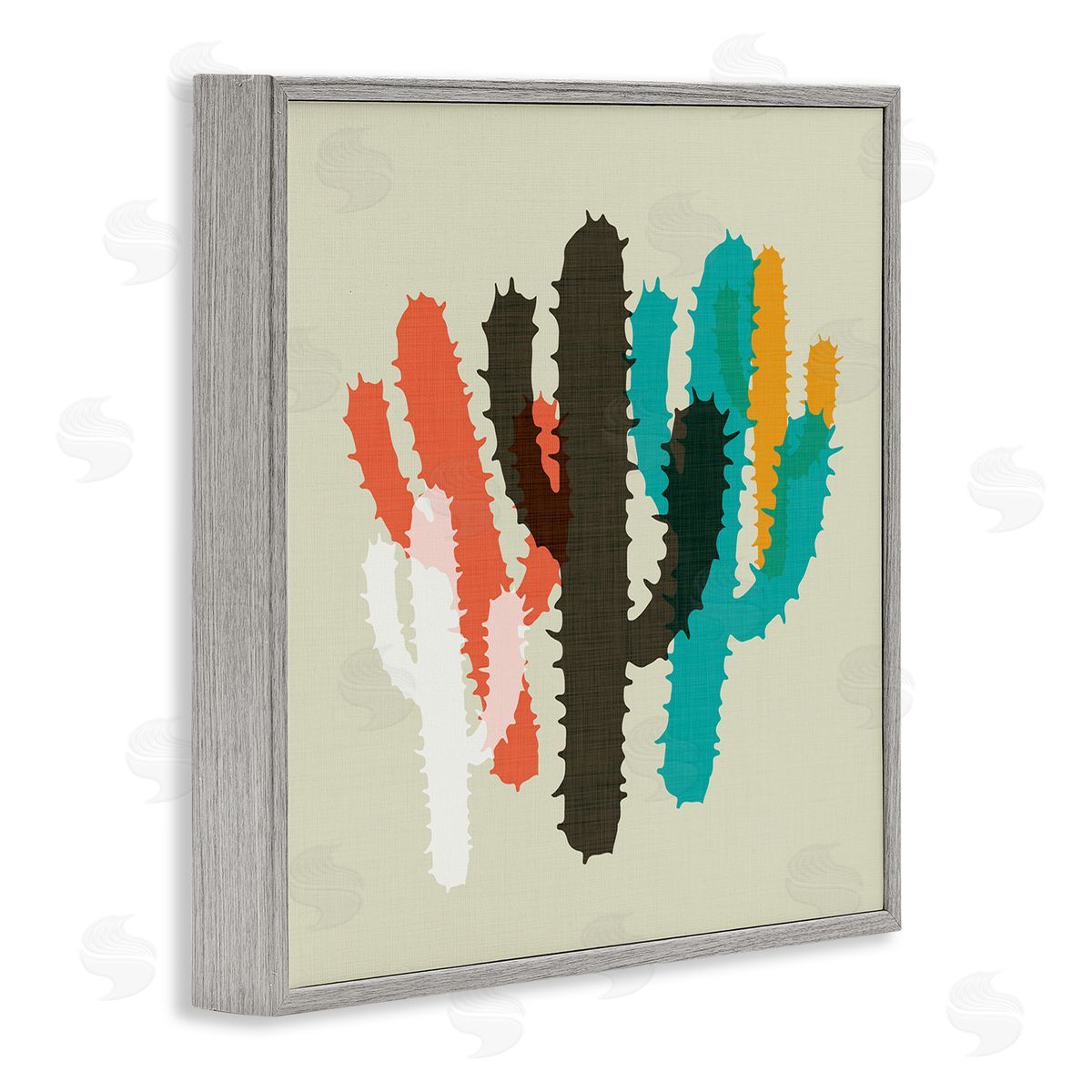 Overlapping Cactus Pattern Grey Frame Print Wall Art, Home Decor by Sd Graphics Studio