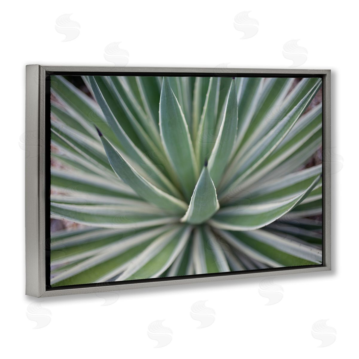Striped Plant Leaves Grey Floating Frame Canvas Wall Art, Home Decor by Susan Bryant