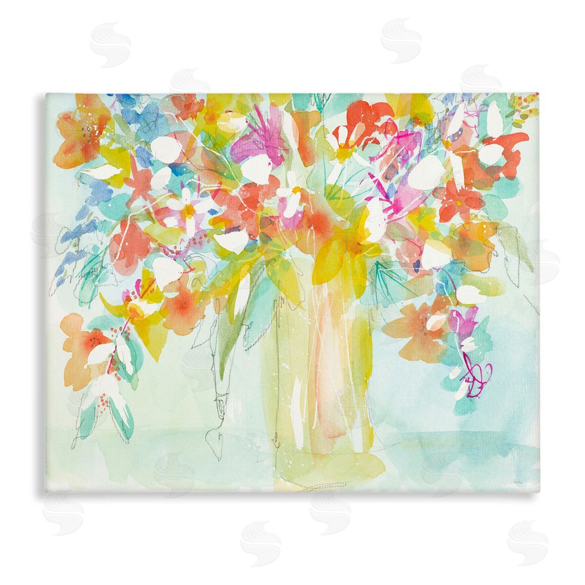 Bold Eclectic Bouquet Canvas Wall Art, Home Decor by Krinlox