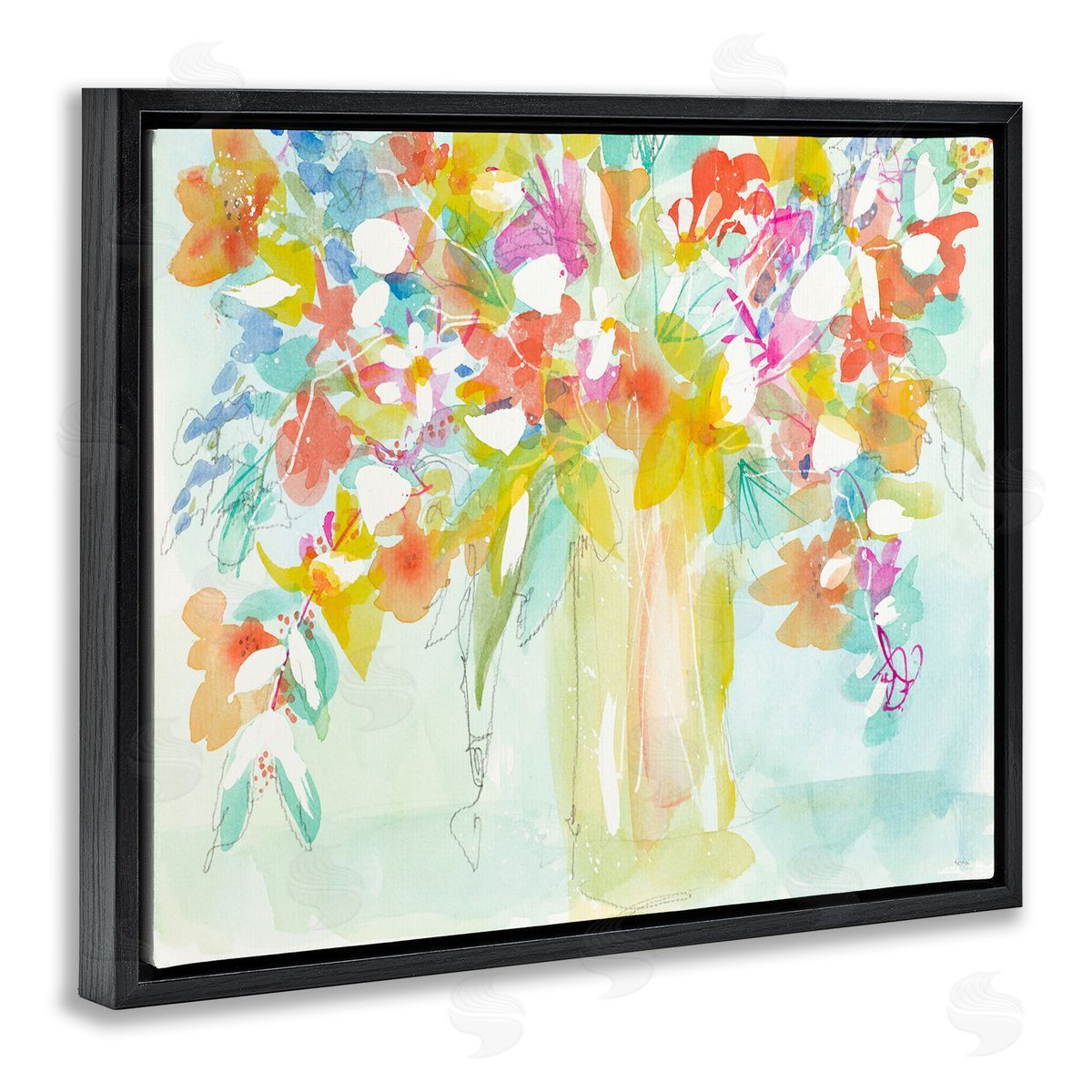 Bold Eclectic Bouquet Black Floating Frame Canvas Wall Art, Home Decor by Krinlox