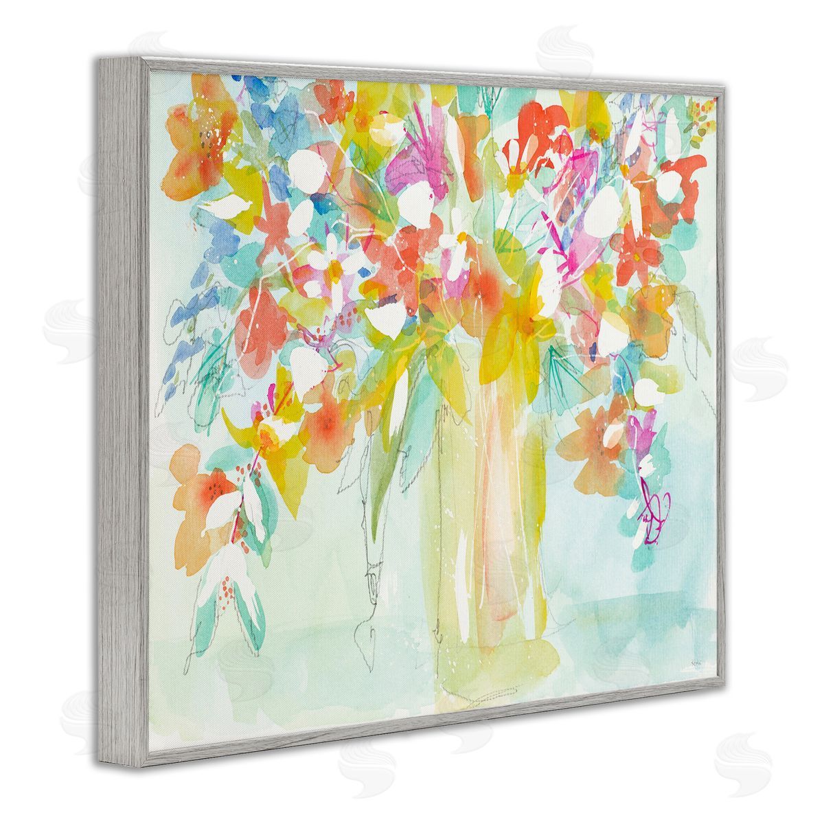 Bold Eclectic Bouquet Grey Frame Print Wall Art, Home Decor by Krinlox