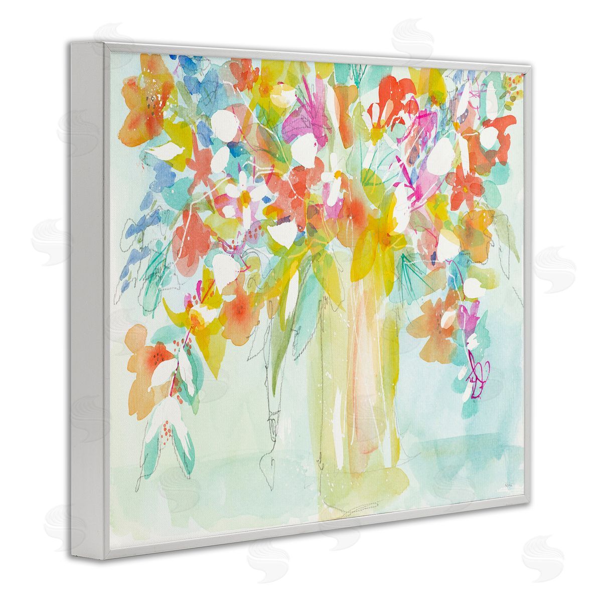 Bold Eclectic Bouquet White Frame Print Wall Art, Home Decor by Krinlox