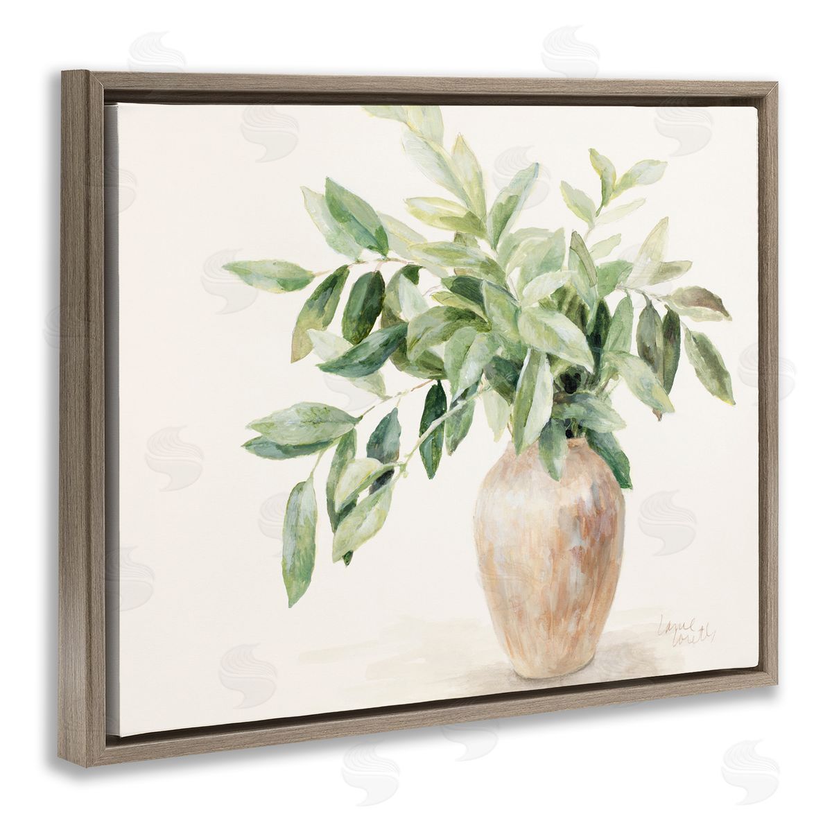 Ivy Potted Plant Brown Floating Frame Canvas Wall Art, Home Decor by Lanie Loreth