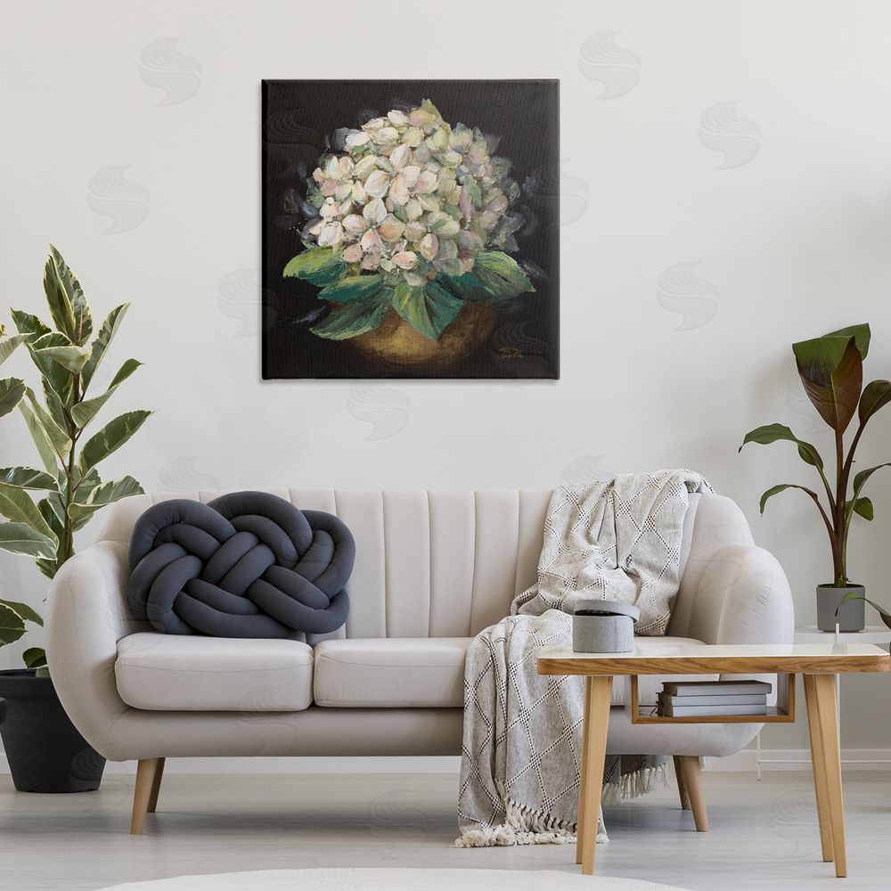 Patricia Pinto Potted Hydrangea Plant Canvas Wall Art Print in Room