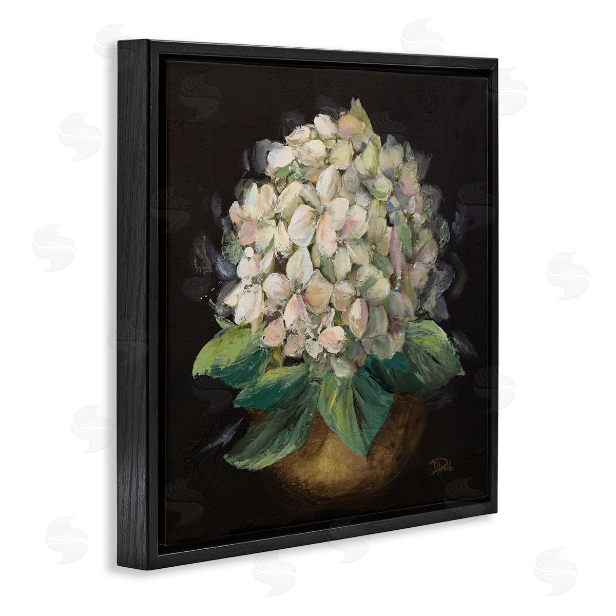 Patricia Pinto Potted Hydrangea Plant Black Floating Frame Canvas Wall Art Print