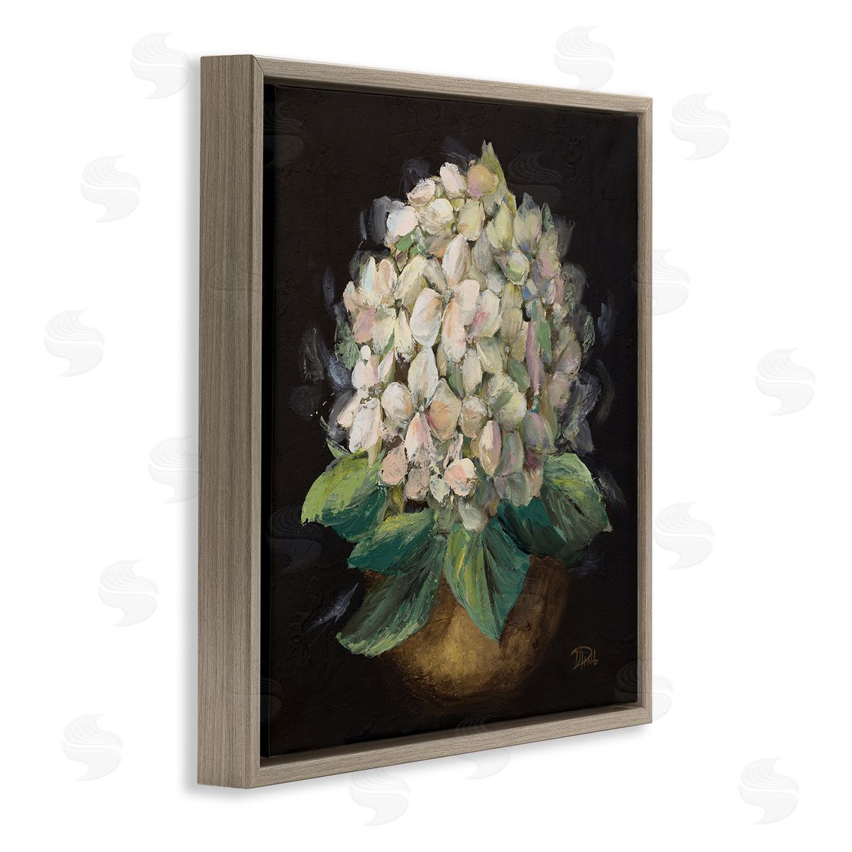 Patricia Pinto Potted Hydrangea Plant Brown Floating Frame Canvas Wall Art Print
