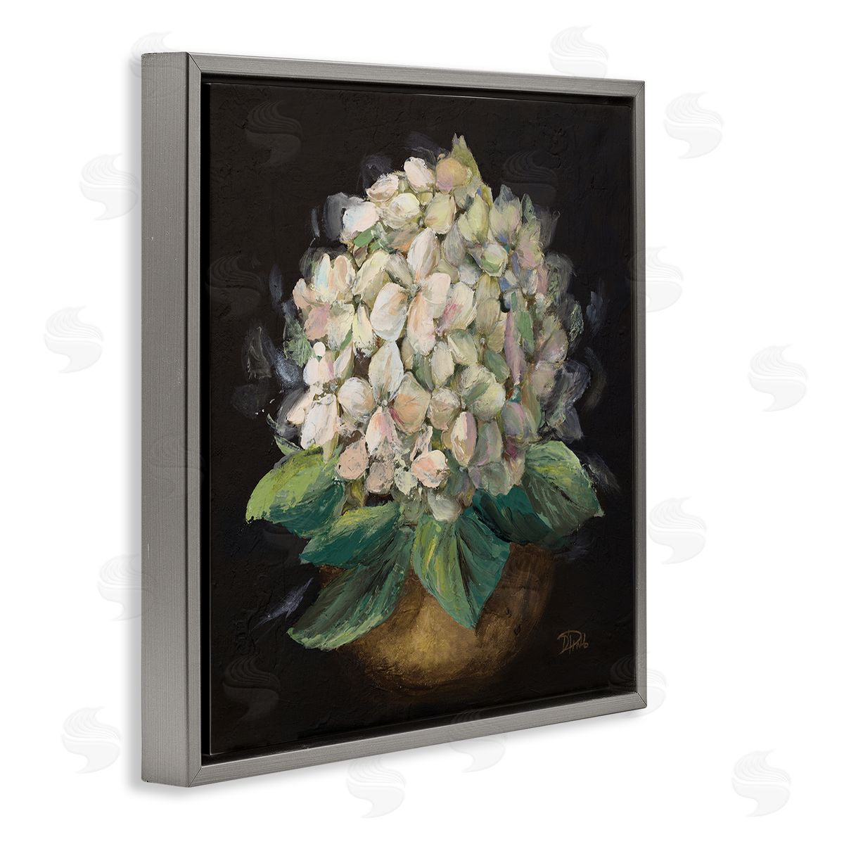 Patricia Pinto Potted Hydrangea Plant Gray Floating Frame Canvas Wall Art Print