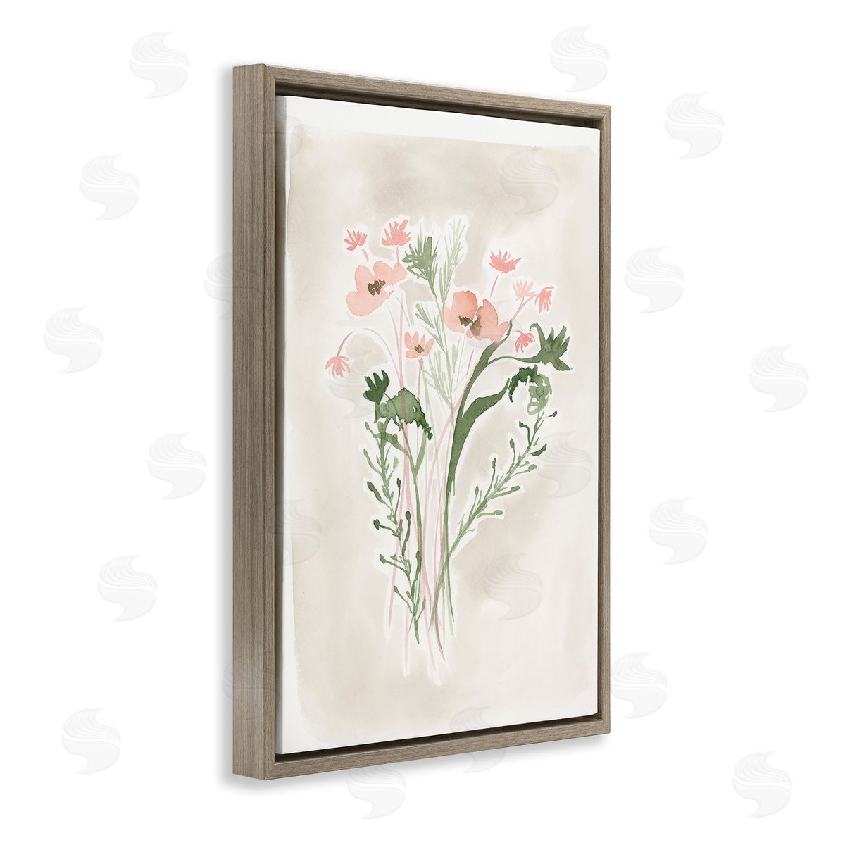 Soft Organic Florals Brown Floating Frame Canvas Wall Art, Home Decor by Lucille Price
