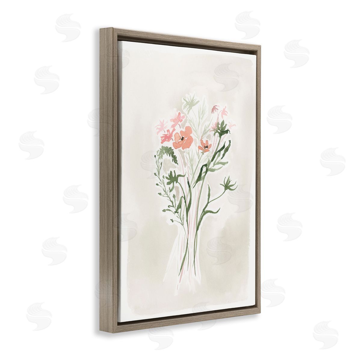Subtle Pastel Blooms Brown Floating Frame Canvas Wall Art, Home Decor by Lucille Price