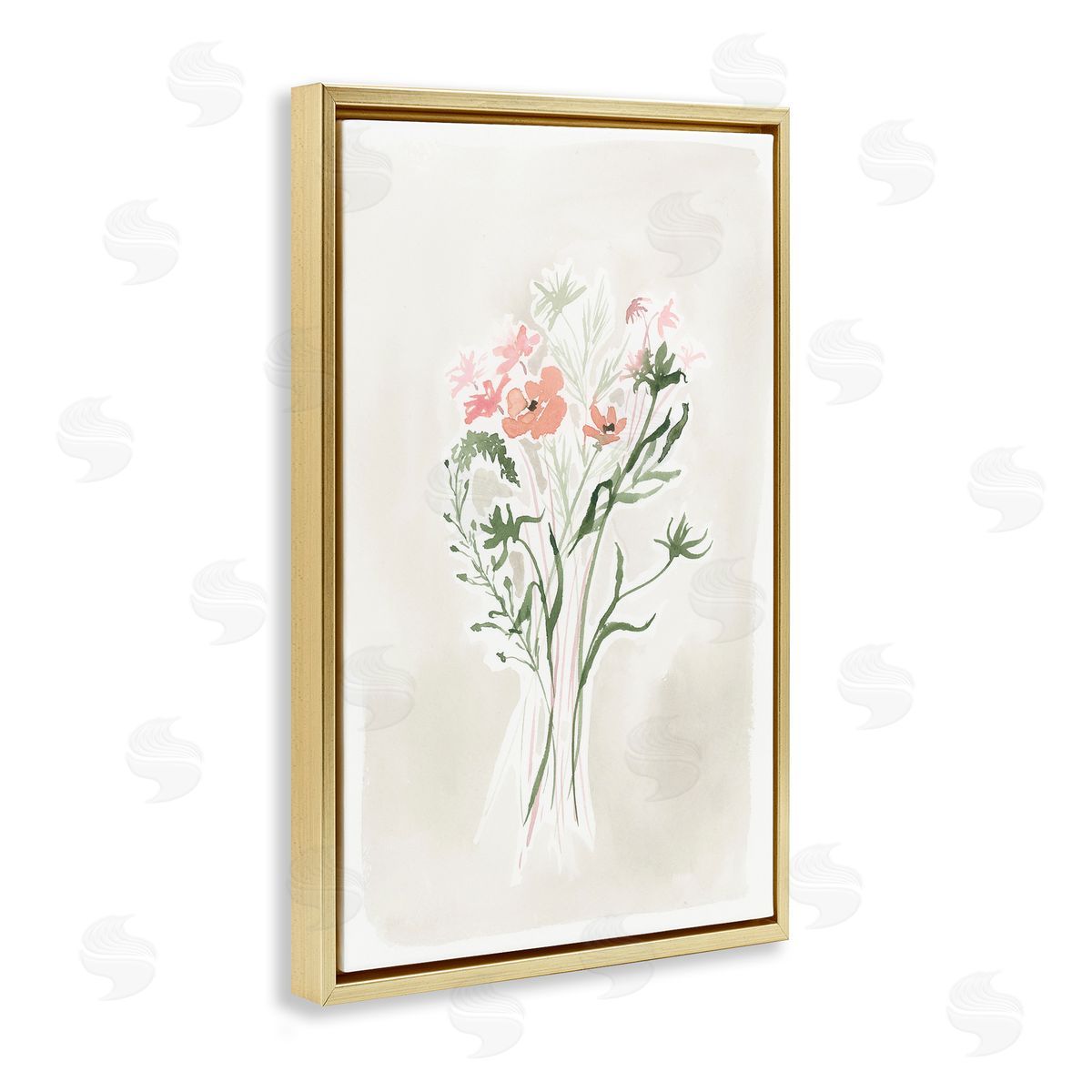 Subtle Pastel Blooms Gold Floating Frame Canvas Wall Art, Home Decor by Lucille Price