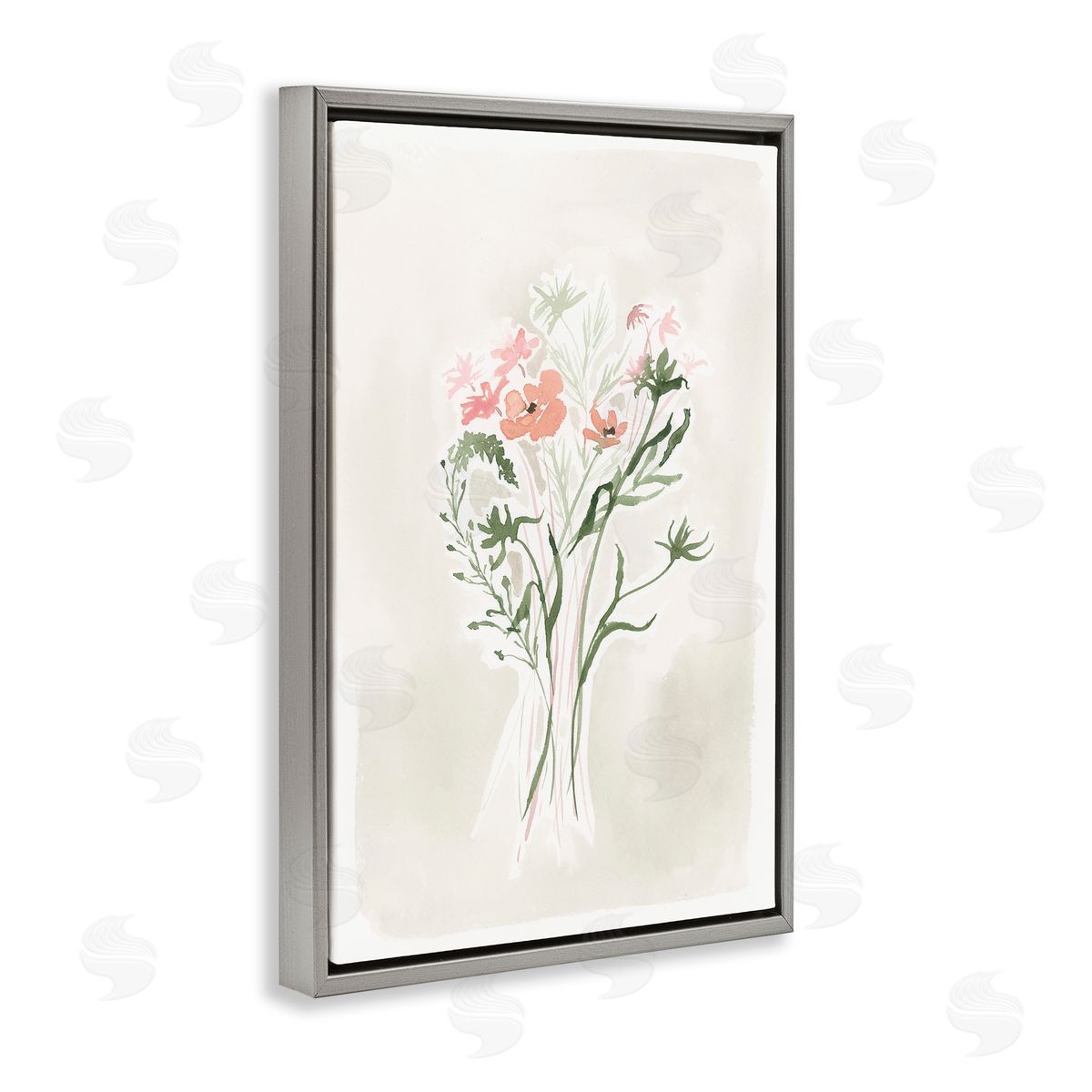 Subtle Pastel Blooms Grey Floating Frame Canvas Wall Art, Home Decor by Lucille Price