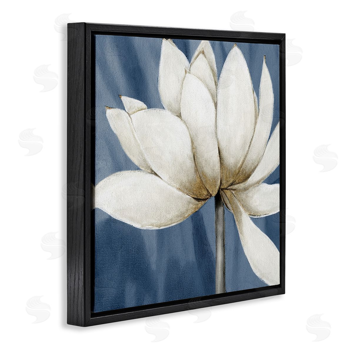White Lotus Petals Black Floating Frame Canvas Wall Art, Home Decor by Carol Robinson