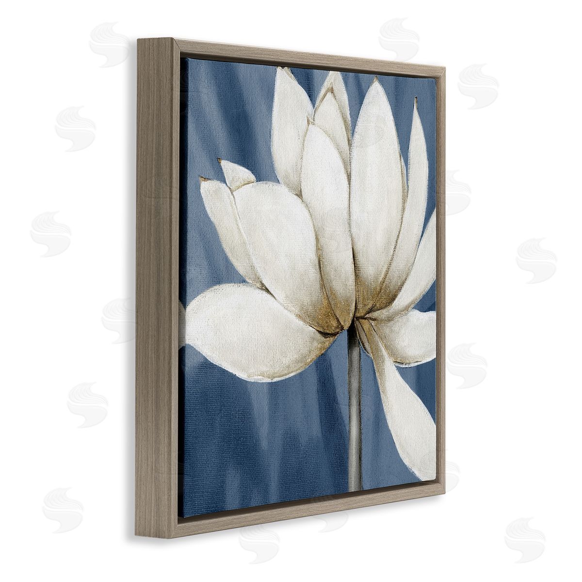 White Lotus Petals Brown Floating Frame Canvas Wall Art, Home Decor by Carol Robinson
