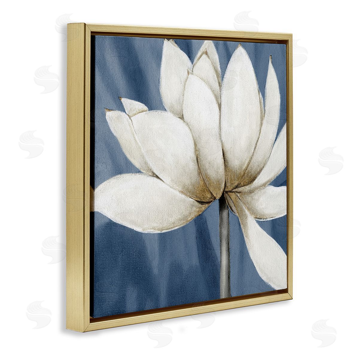White Lotus Petals Gold Floating Frame Canvas Wall Art, Home Decor by Carol Robinson