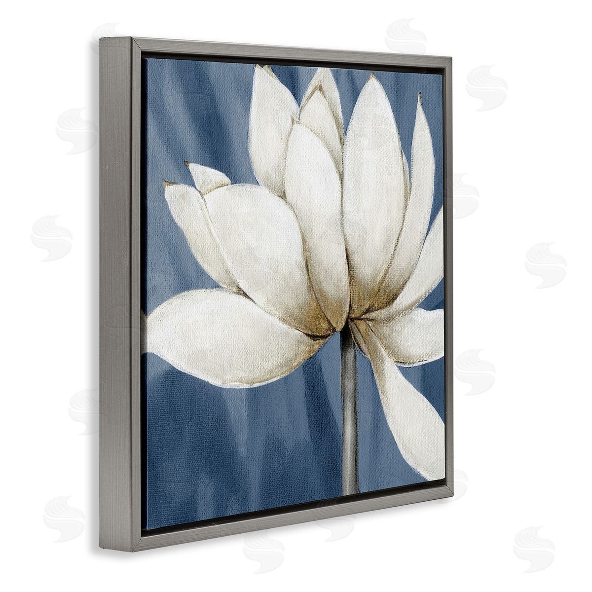 White Lotus Petals Grey Floating Frame Canvas Wall Art, Home Decor by Carol Robinson