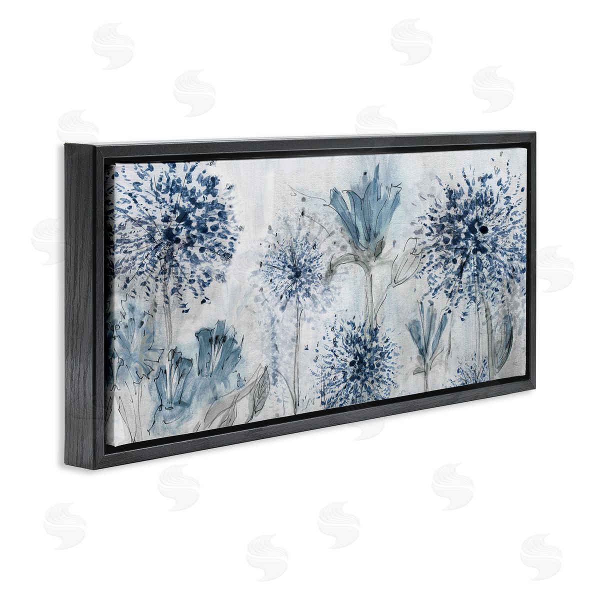 Speckled Flower Impressions Black Floating Frame Canvas Wall Art, Home Decor by Susan Jill