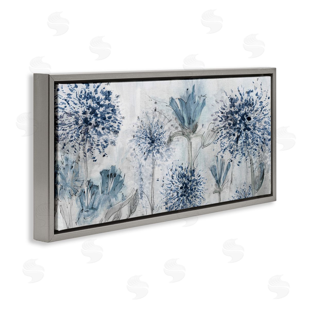 Speckled Flower Impressions Grey Floating Frame Canvas Wall Art, Home Decor by Susan Jill