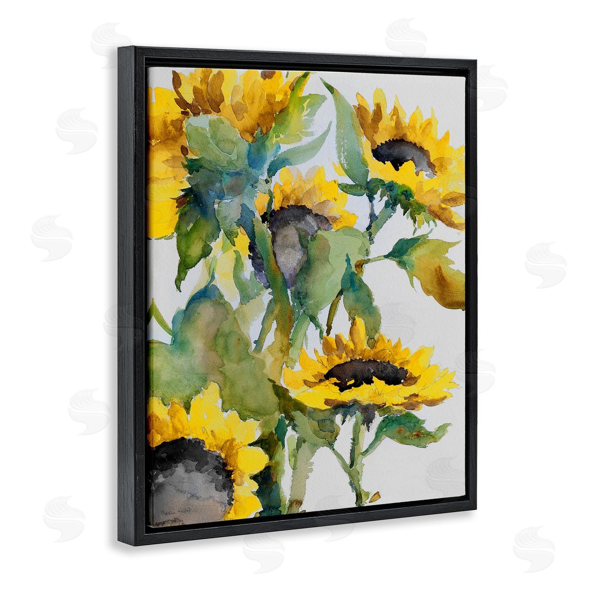Bright Blooming Sunflowers Black Floating Frame Canvas Wall Art, Home Decor by Theresa Heidel