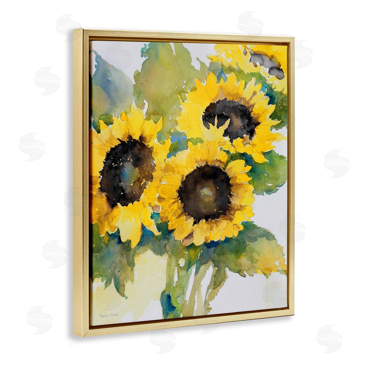 Blooming Sunflower Bundle Gold Floating Frame Canvas Wall Art, Home Decor by Theresa Heidel