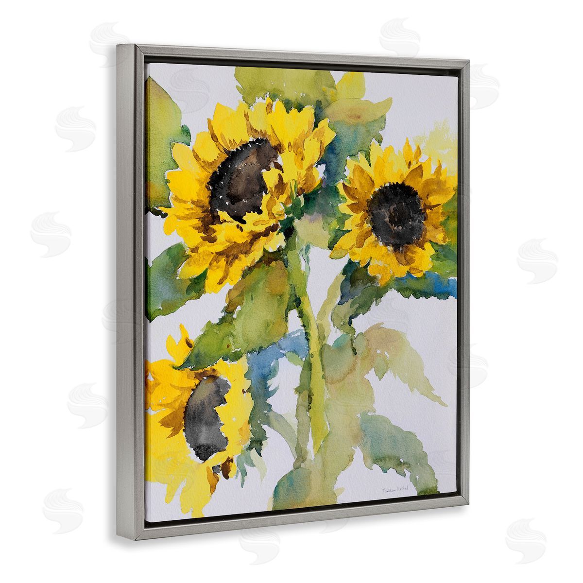 Bright Blooming Bouquet Grey Floating Frame Canvas Wall Art, Home Decor by Theresa Heidel