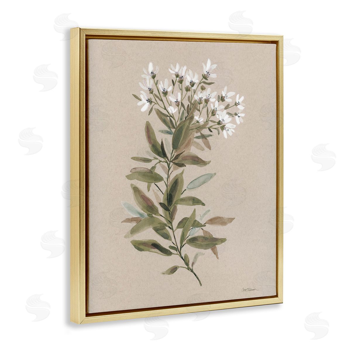 Watercolor Wildflower Sprig Gold Floating Frame Canvas Wall Art, Home Decor by Carol Robinson