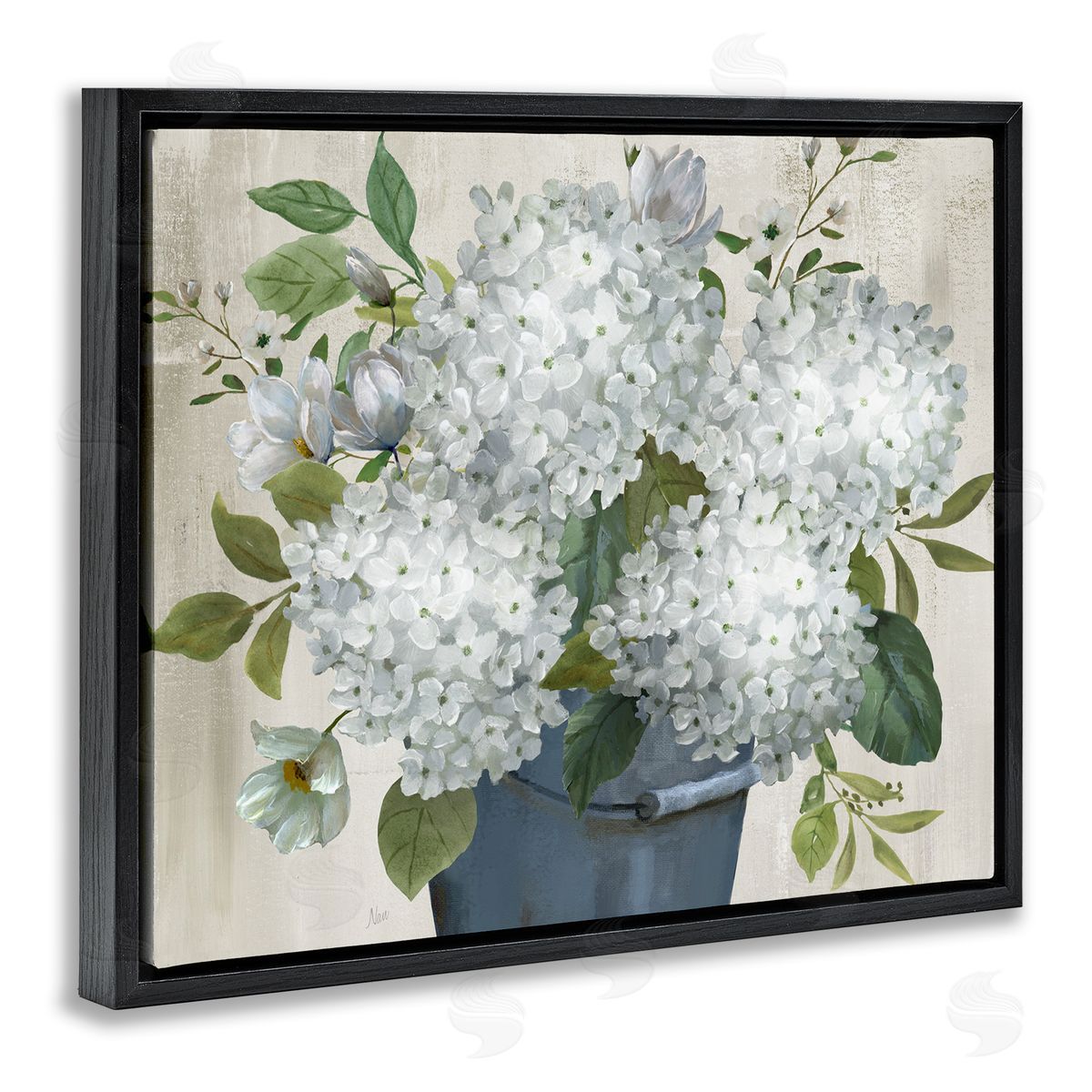 Country Hydrangea Vase Black Floating Frame Canvas Wall Art, Home Decor by Nan