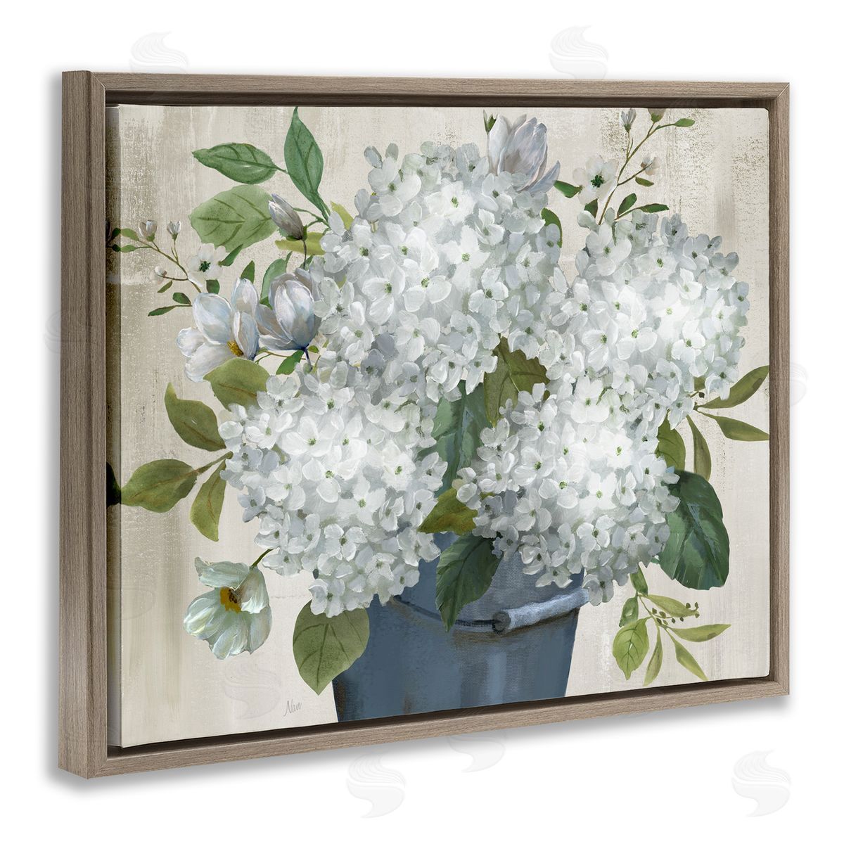 Country Hydrangea Vase Brown Floating Frame Canvas Wall Art, Home Decor by Nan