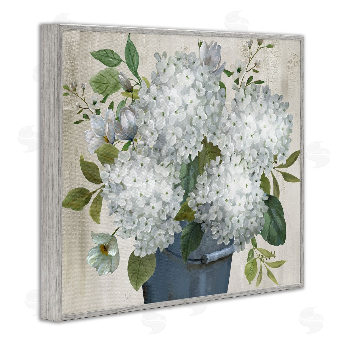 Country Hydrangea Vase Grey Frame Print Wall Art, Home Decor by Nan