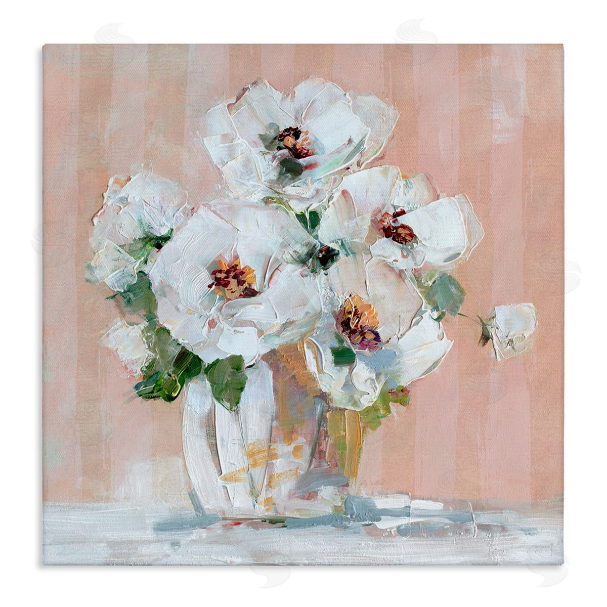 White Poppies on Pink Canvas Wall Art, Home Decor by Sally Swatland