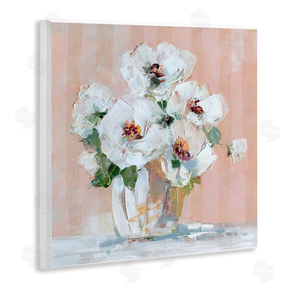 White Poppies on Pink Wood Plaque Wall Art, Home Decor by Sally Swatland