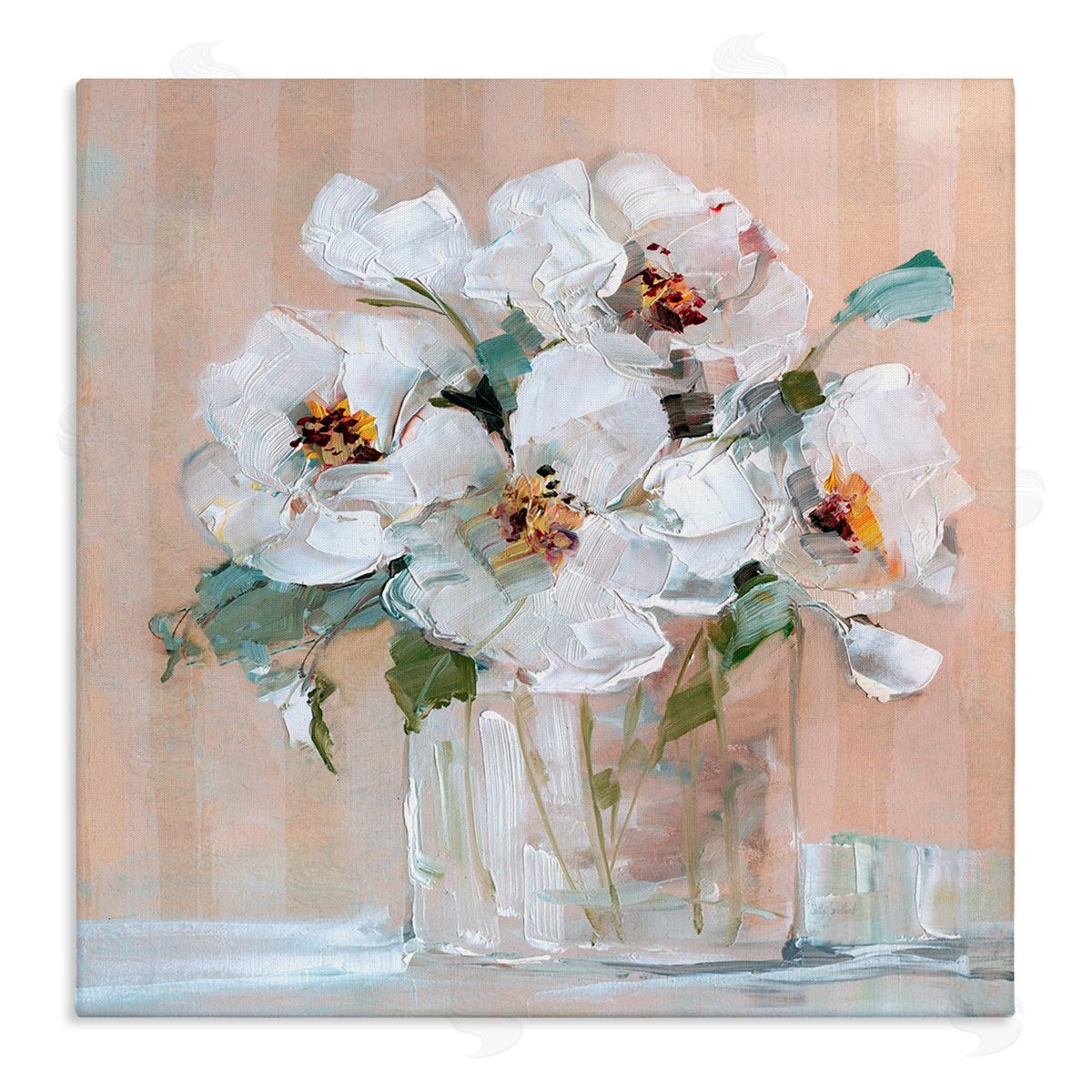 White Florals on Pink Canvas Wall Art, Home Decor by Sally Swatland