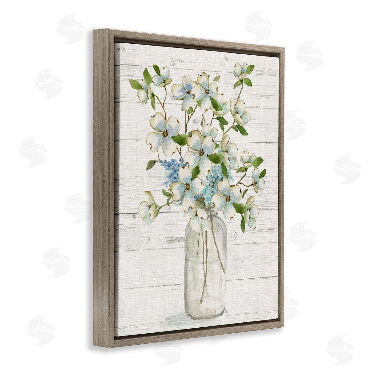 Soft Dogwood Bouquet Brown Floating Frame Canvas Wall Art, Home Decor by Nan