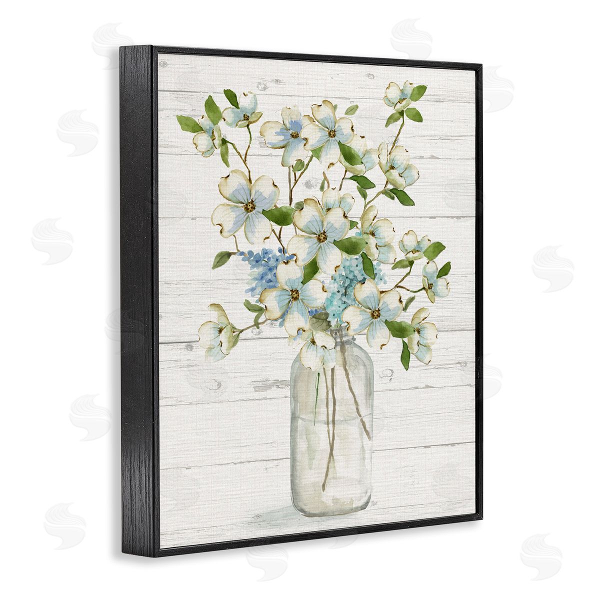 Soft Dogwood Bouquet Black Frame Print Wall Art, Home Decor by Nan