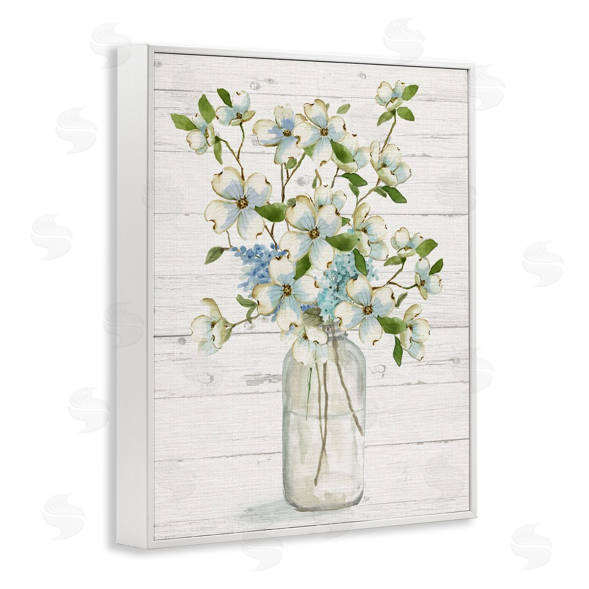 Soft Dogwood Bouquet White Frame Print Wall Art, Home Decor by Nan